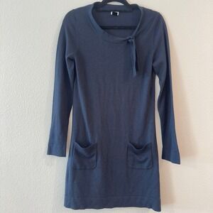 H&M Navy Blue Knit Sweater Tunic Dress Women's Long Sleeve Button Cuff Sz L
